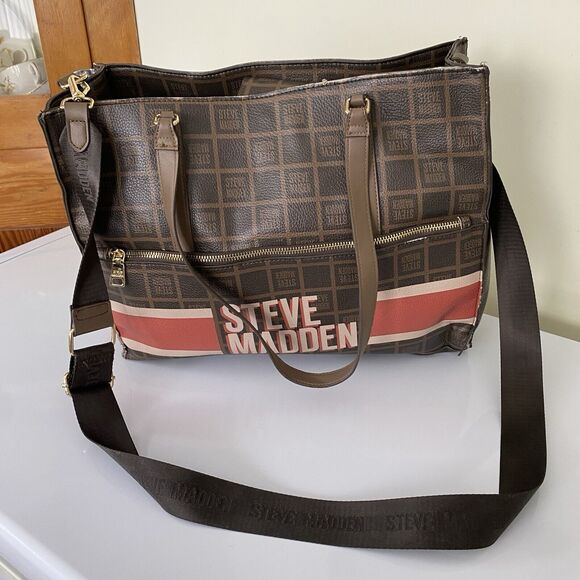 Steve Madden Blivia Logo Tote Bag Brown Large 14X12X6 - Picture 1 of 14